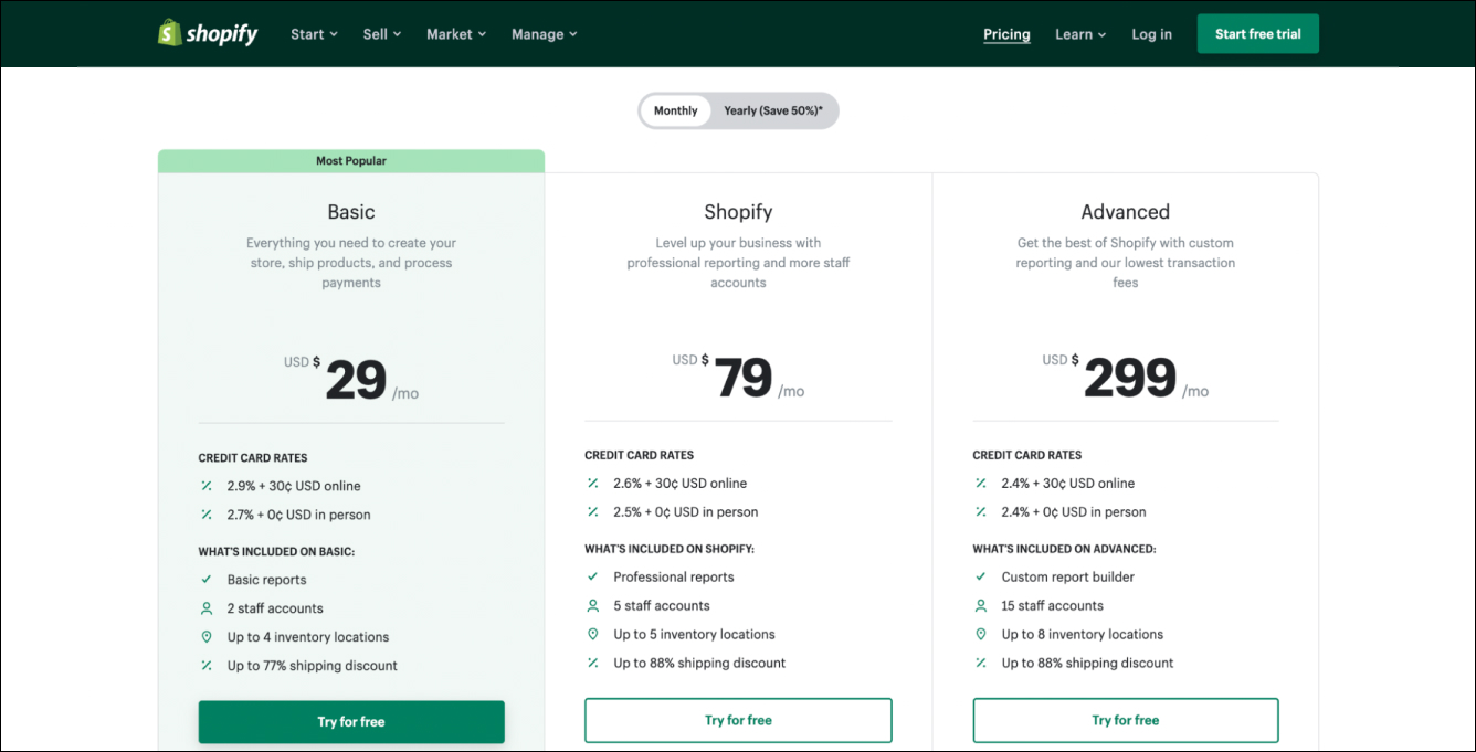 Shopify Pricing Plans