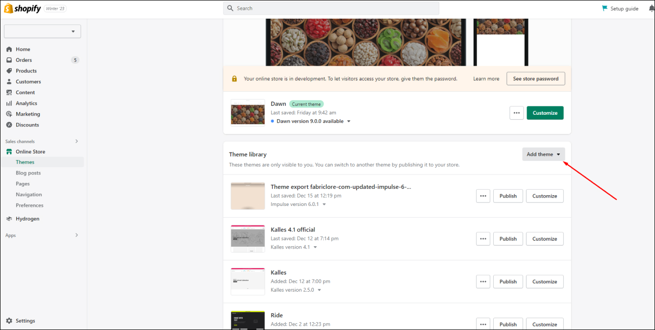 Add Shopify Theme