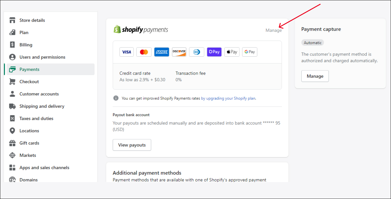 Shop Payments Manage