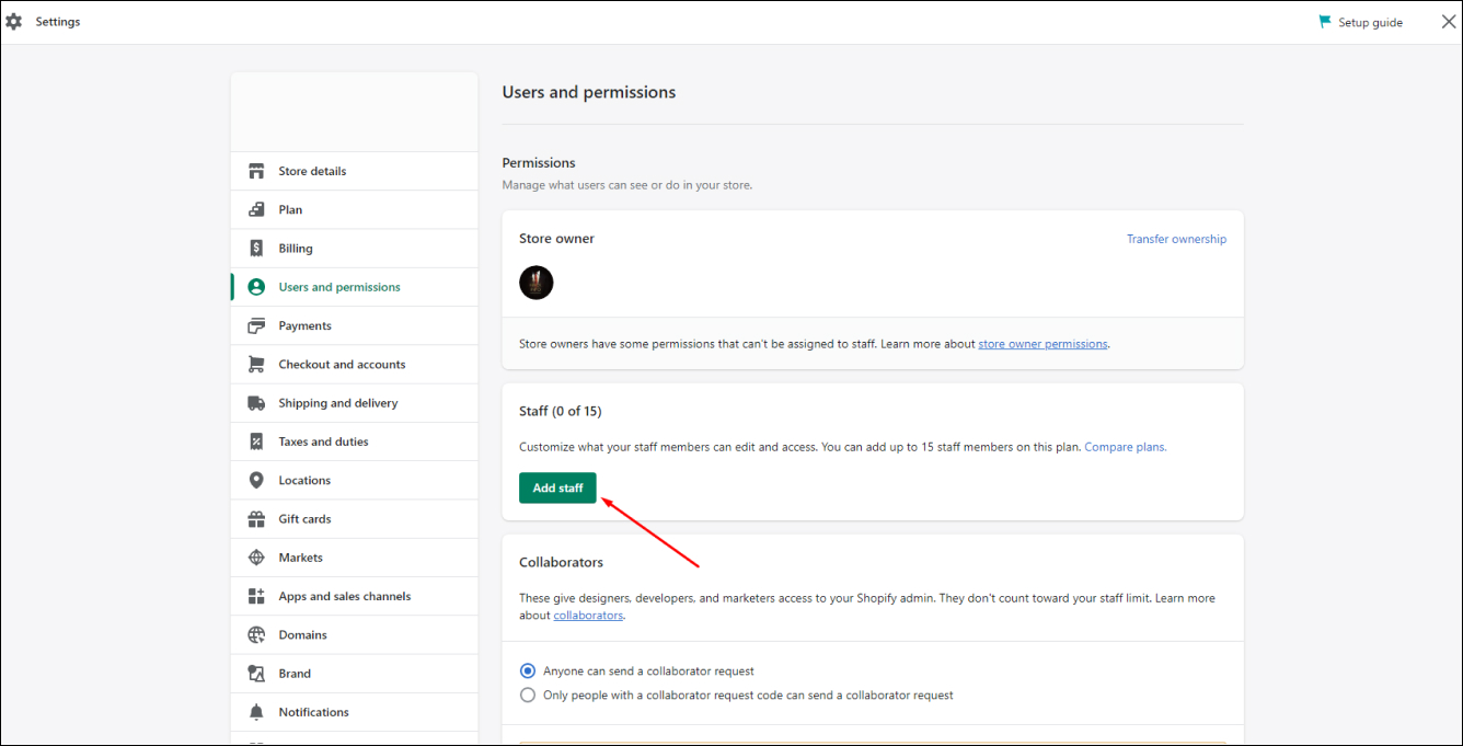 shopify add staff