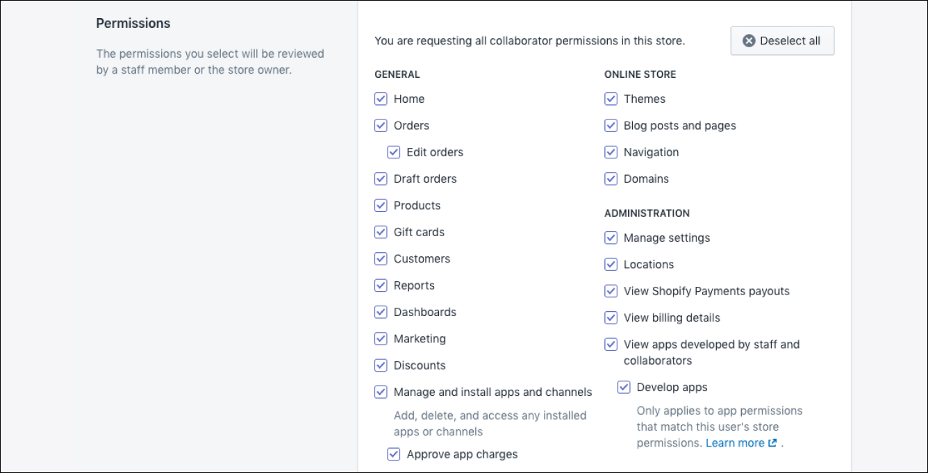 shopify collaborator permissions