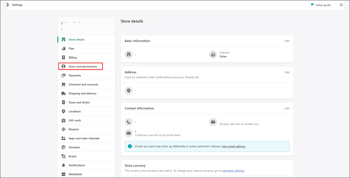 shopify user and permissions