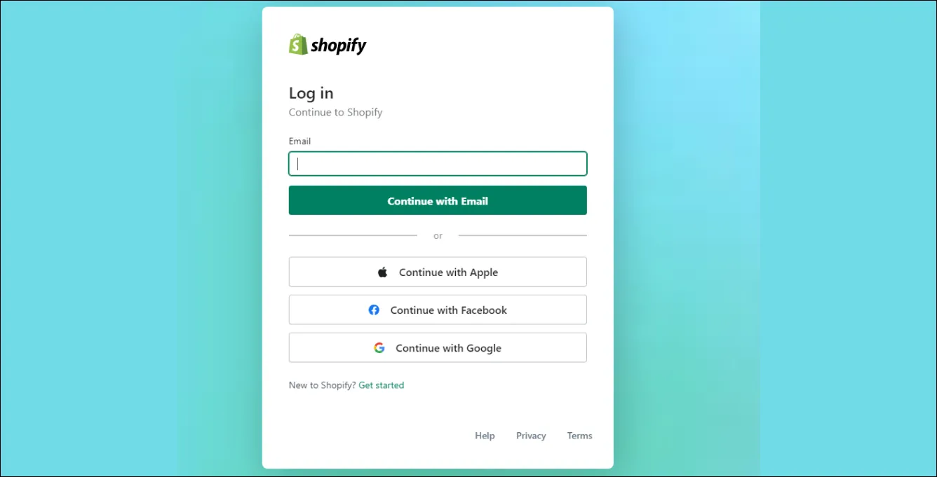 Shopify admin page