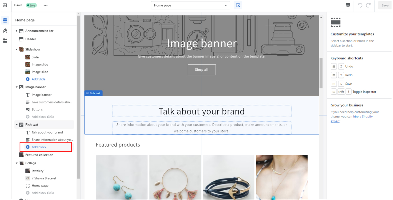 Add Blocks in Shopify
