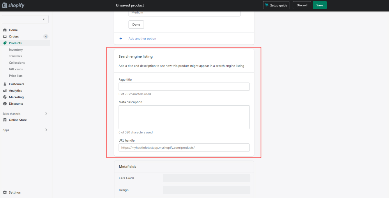 Add Product SEO
