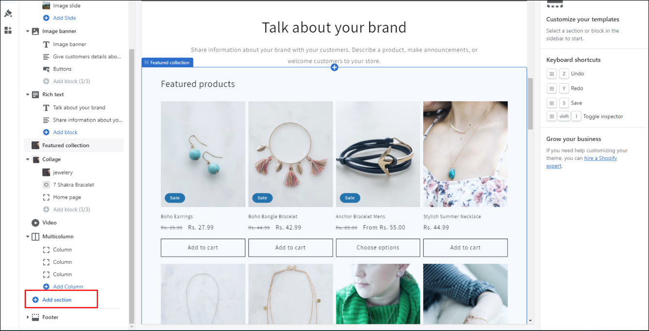 Adding Sections in Shopify Page