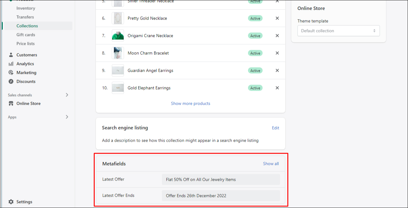 Collections Metafield Details