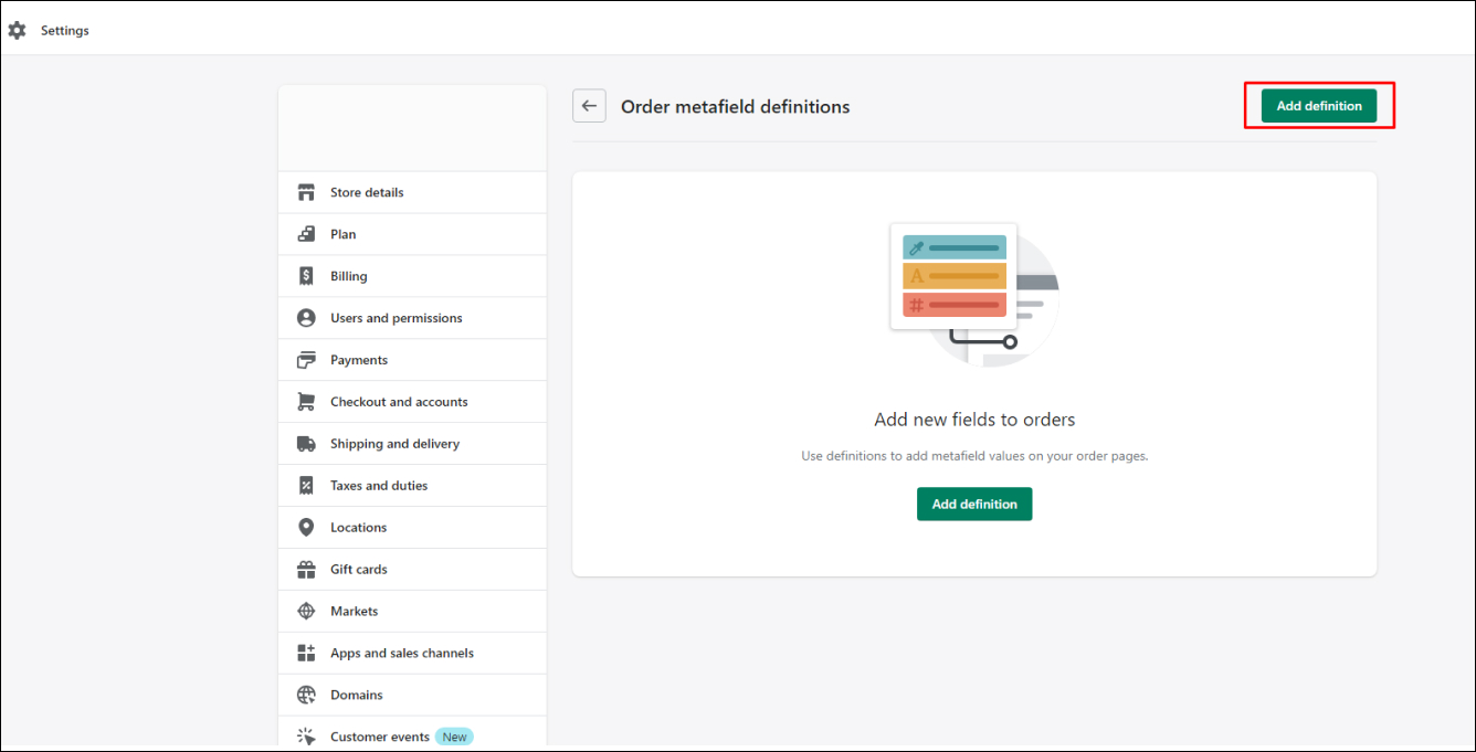 Order Metafield Add Definition
