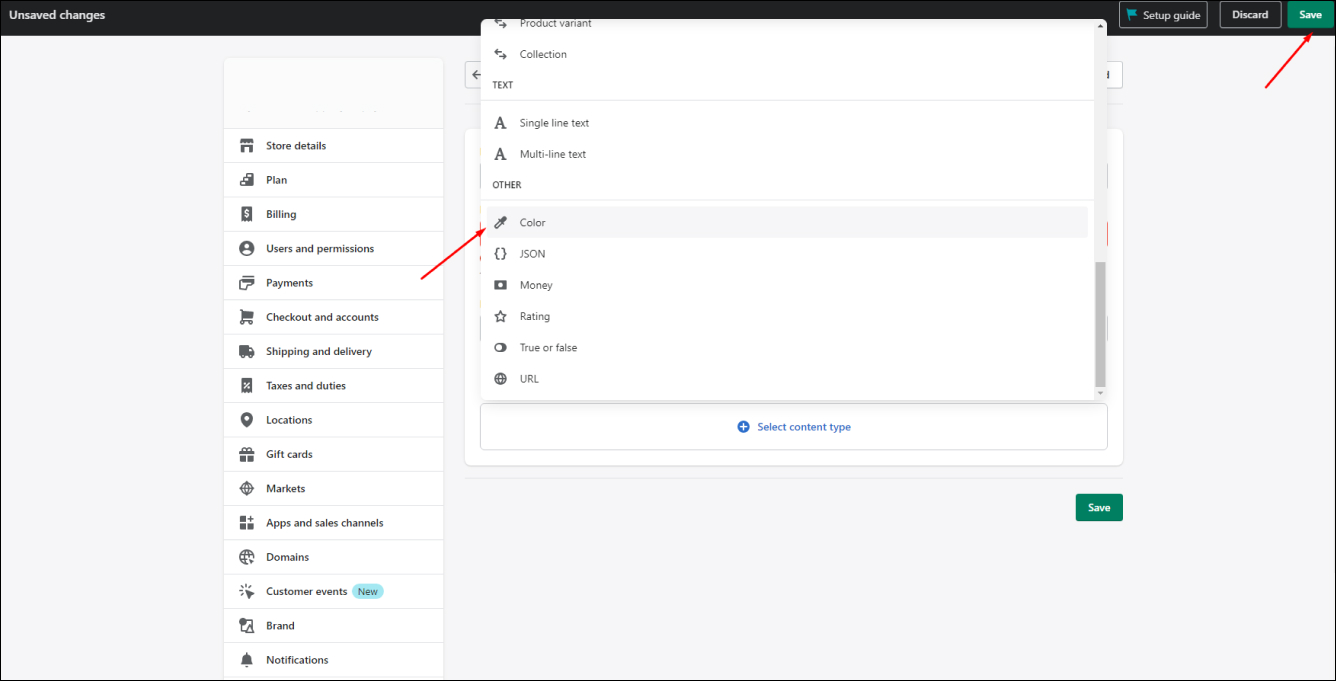 Select color content type