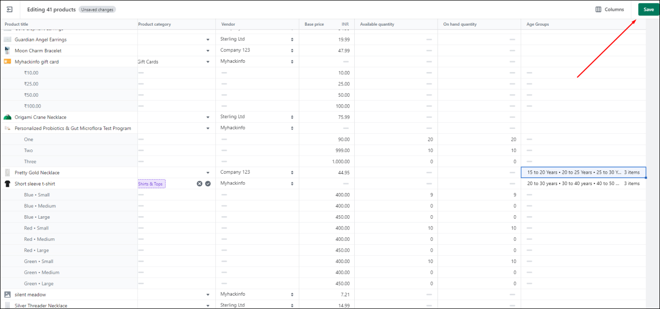 Shopify Bulk Edit Metafields Save