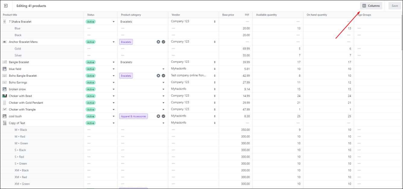 Shopify Bulk Edit Product Columns