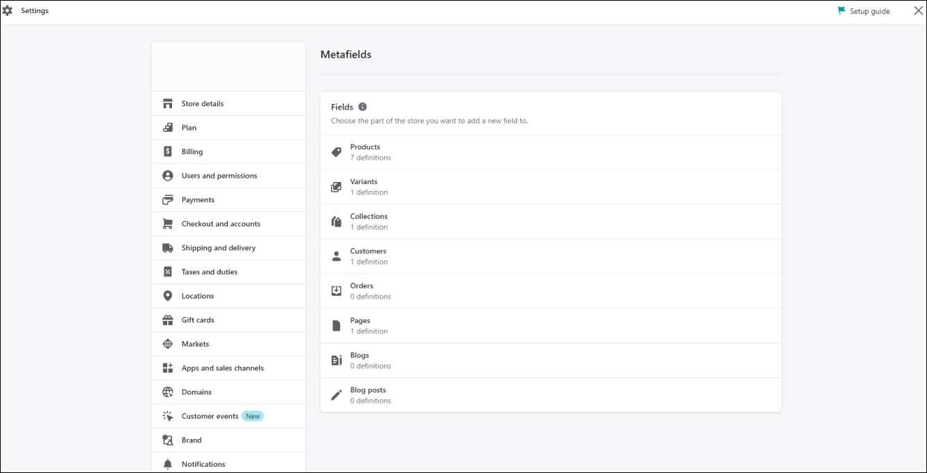 Shopify Choose Metafields