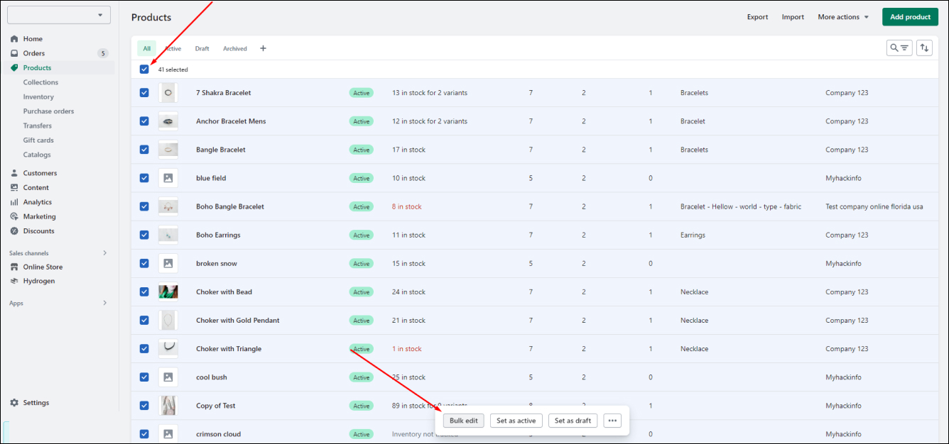 Shopify Products Bulk Edit