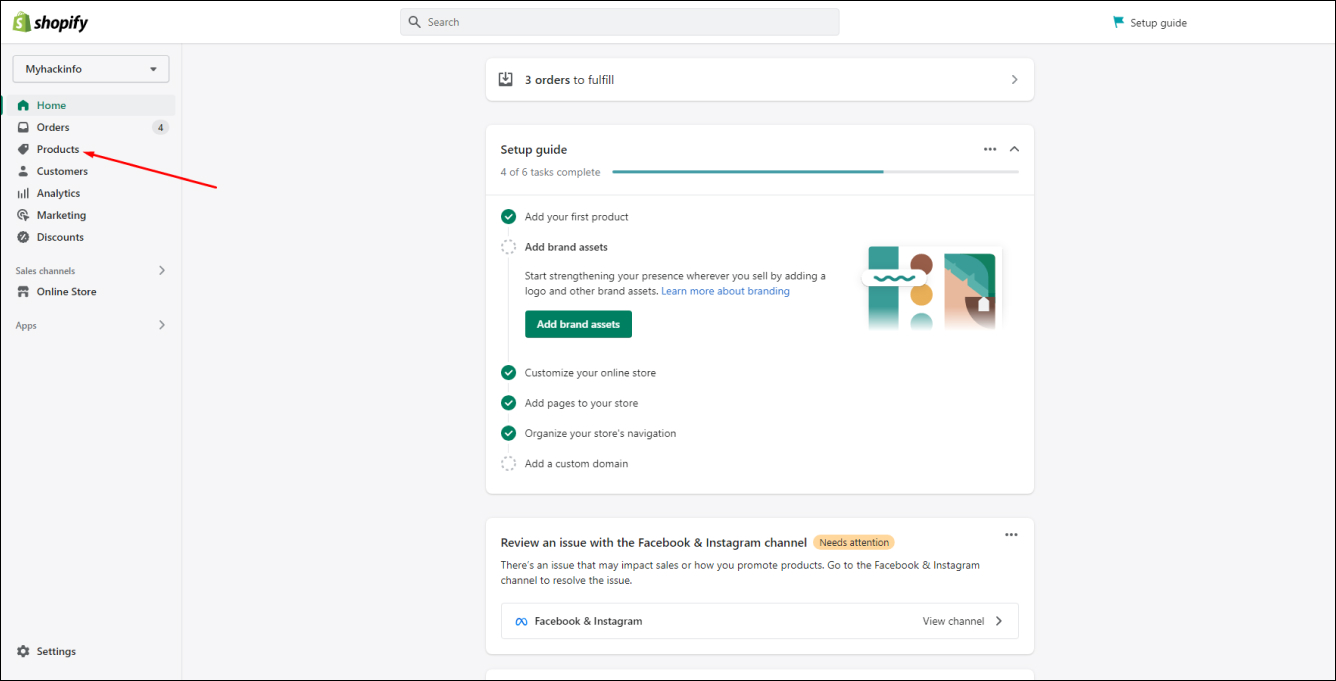 Shopify admin area