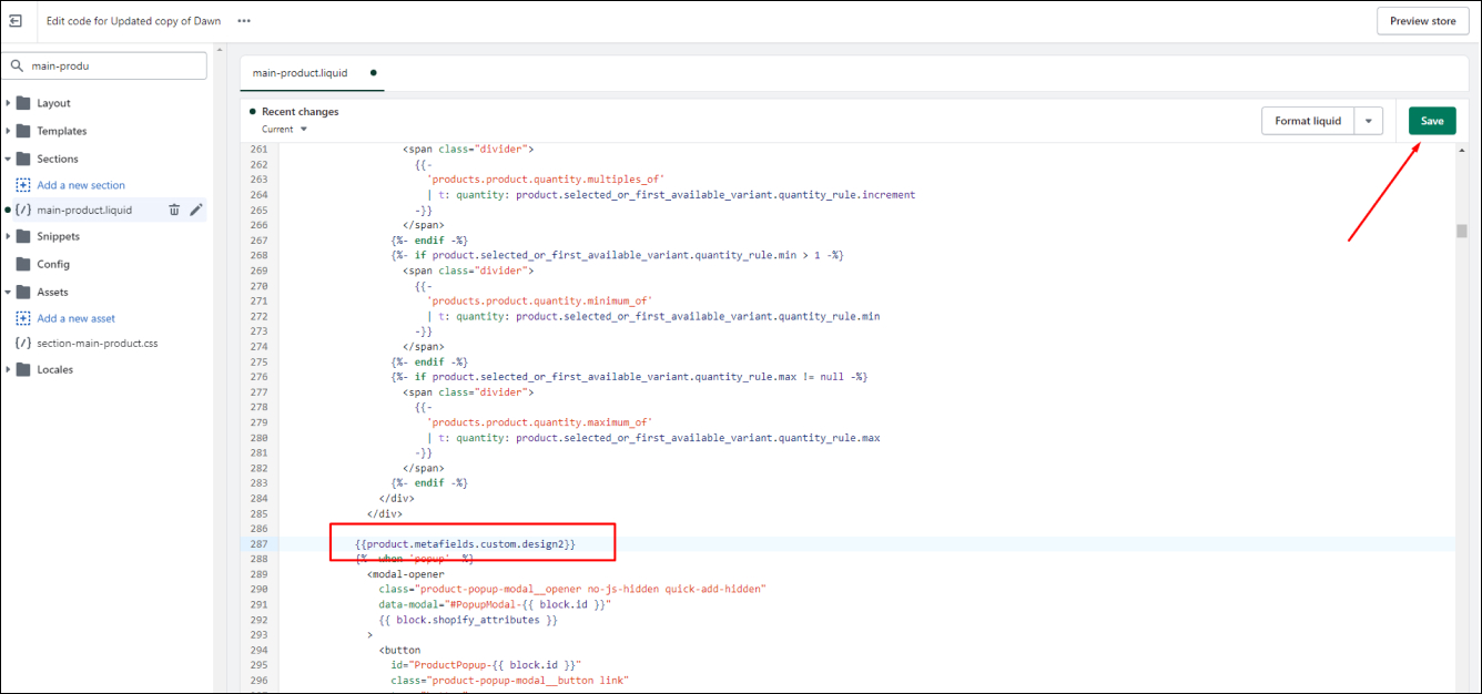Shopify code for metafield