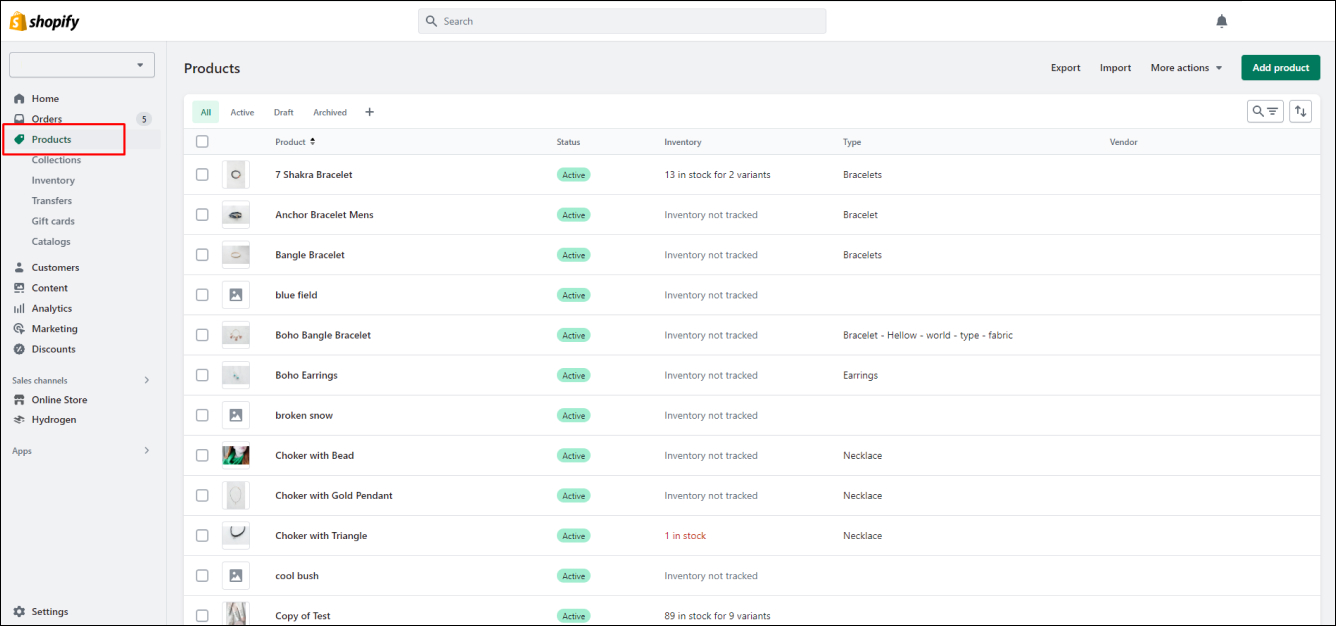 Shopify products