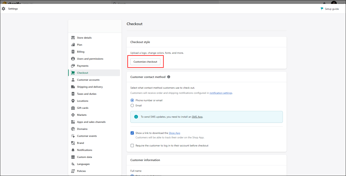 Shopify Customize Checkout