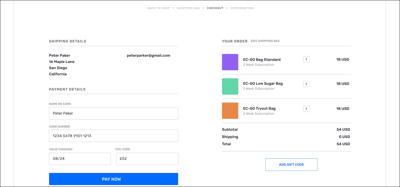Single page checkout