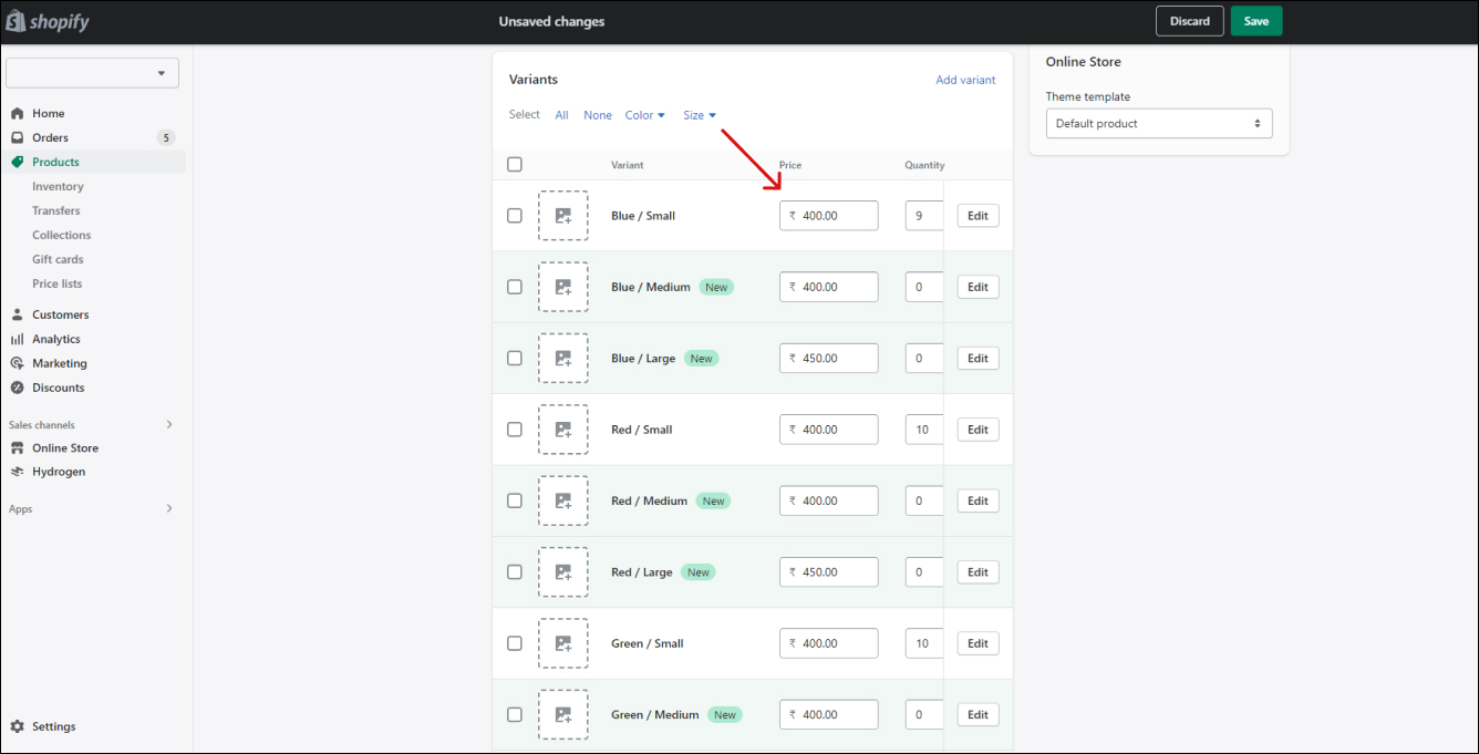 Shopify Add Price