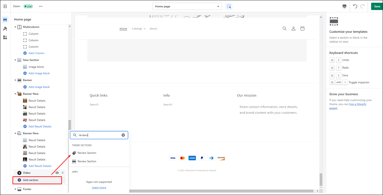 Shopify Add Reviews Section
