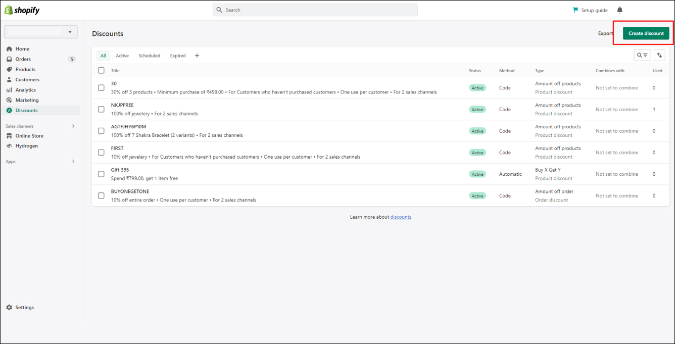 Shopify Create Discounts