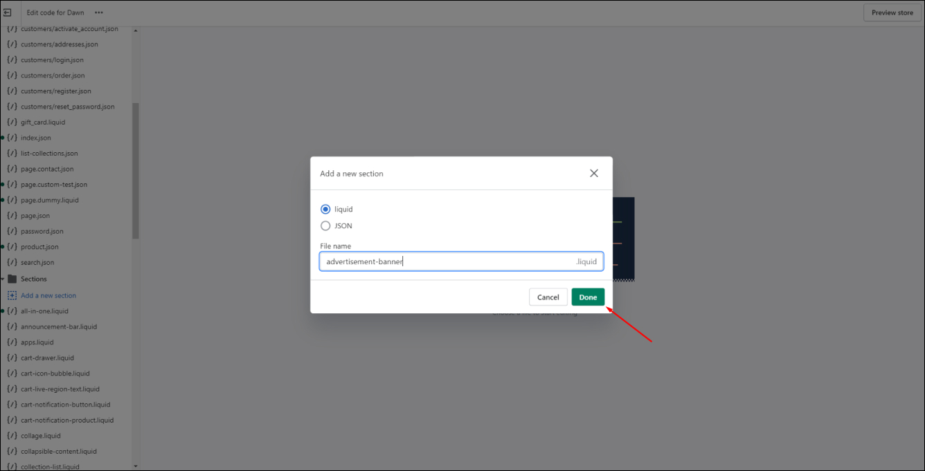 Shopify Create new section