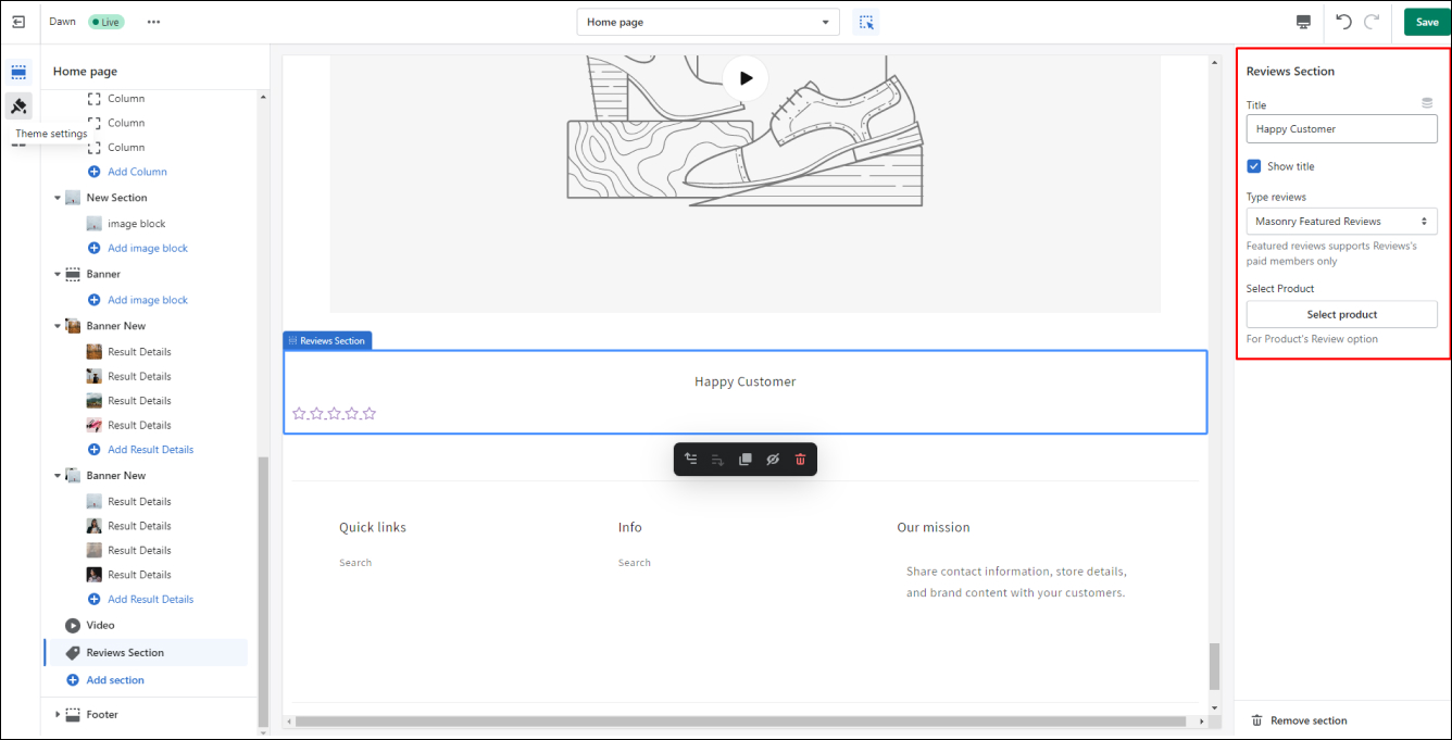 Shopify Customize Reviews Section