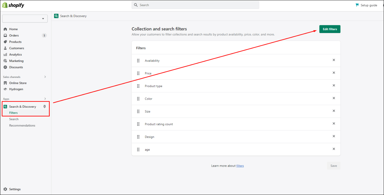 Shopify Edit Filters 