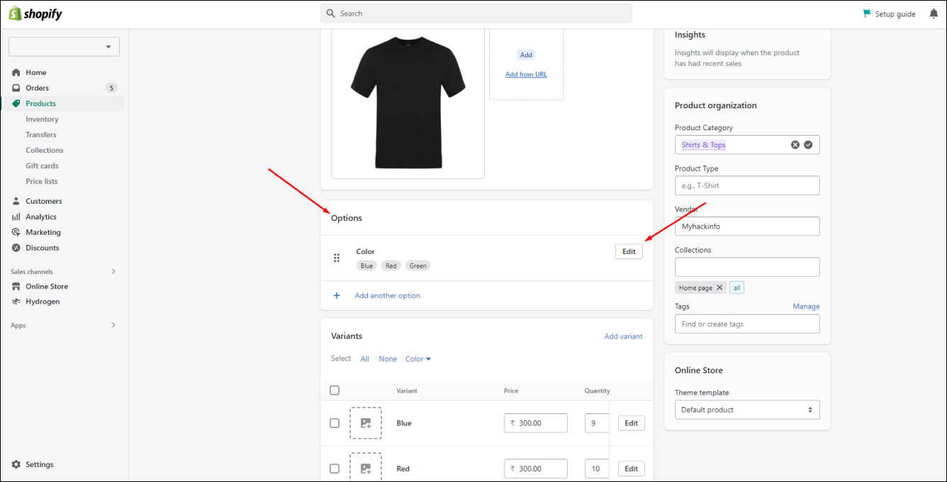 Shopify Edit Product Option