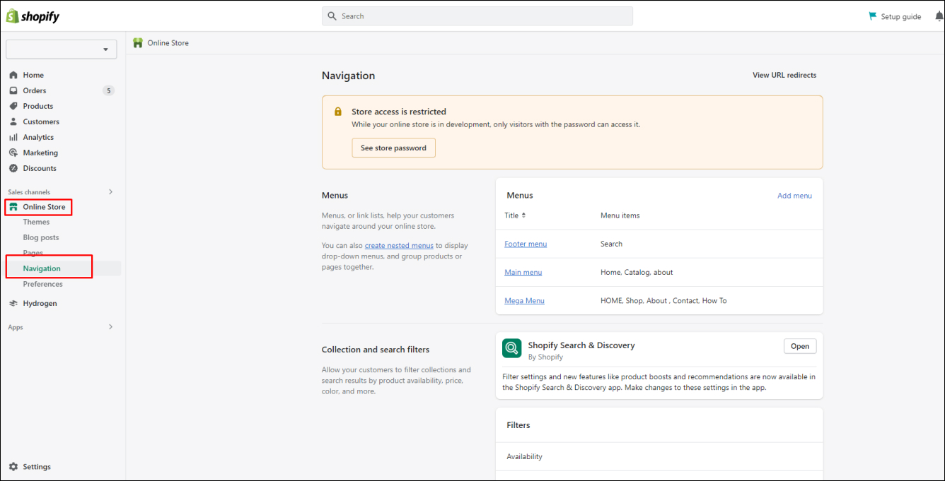 Shopify Navigation