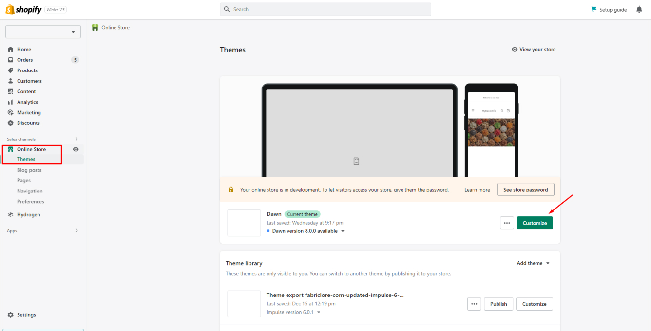 Shopify Customize Theme 