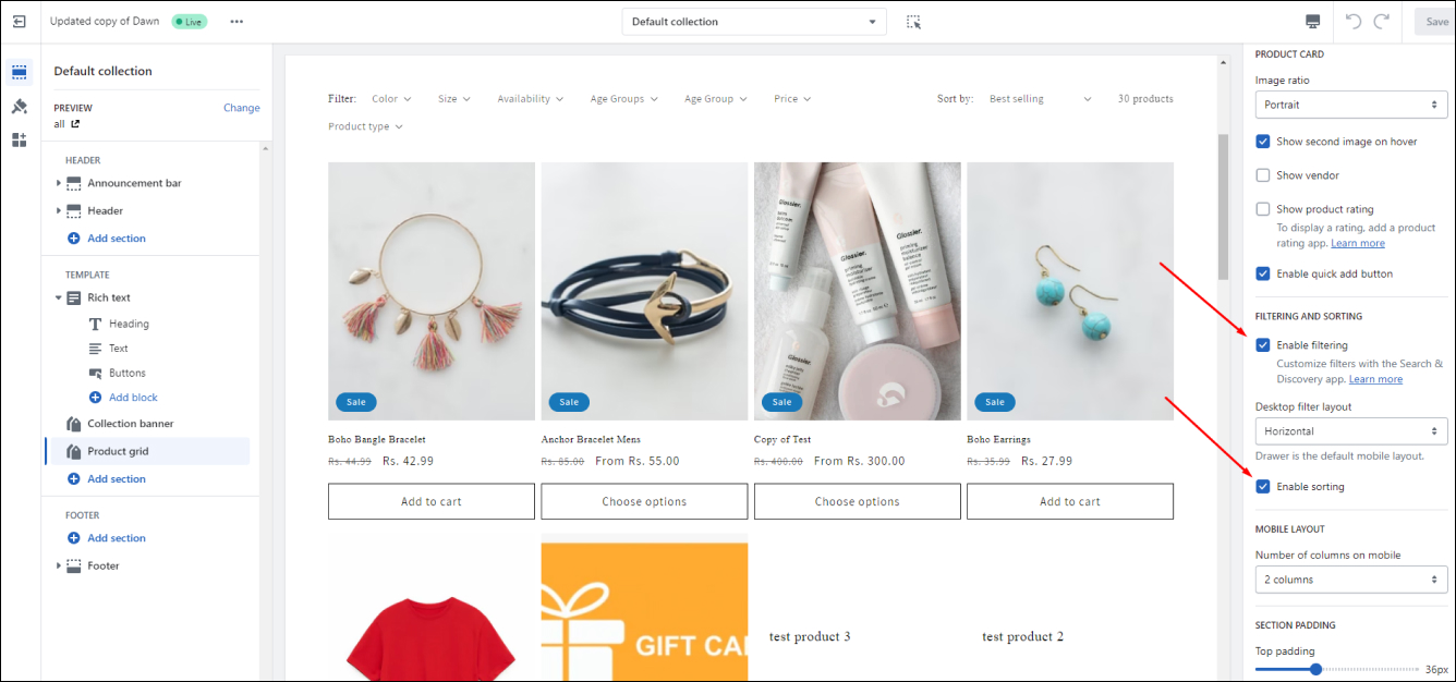 Shopify Enable Sorting and Filtering
