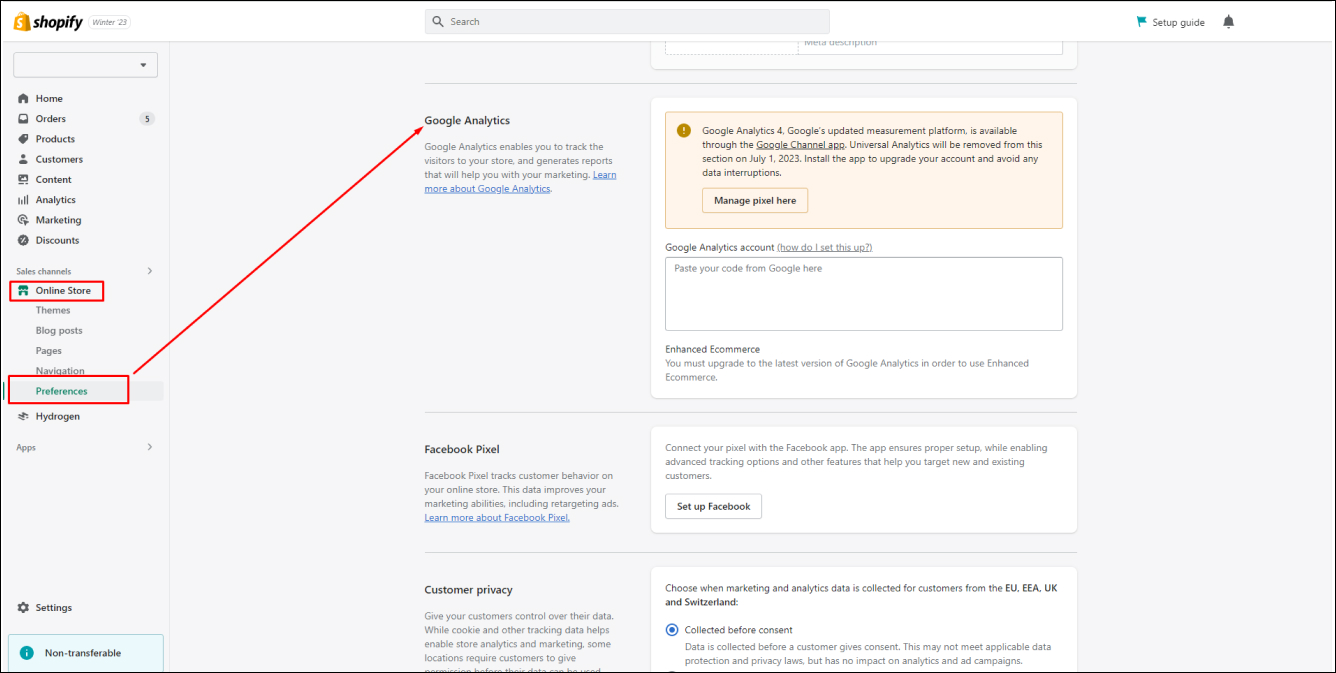 Google Analytics code to Shopify