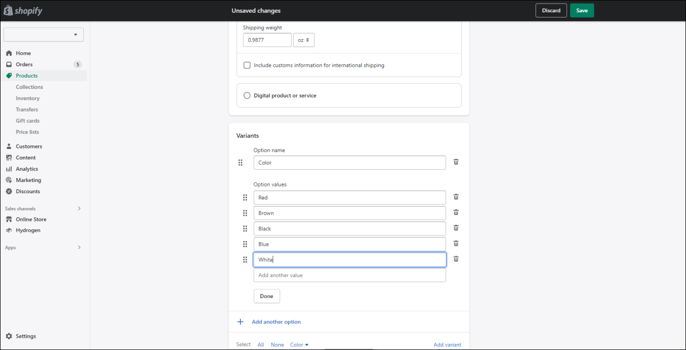 Shopify Add Variant Options 