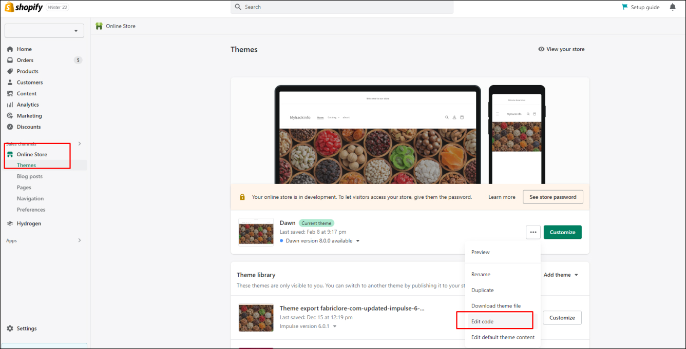 Shopify Customize Theme