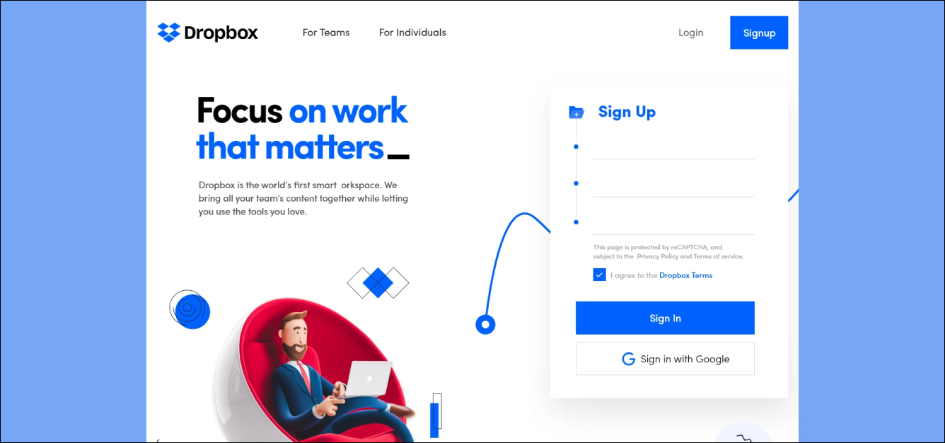 Dropbox Landing Page example