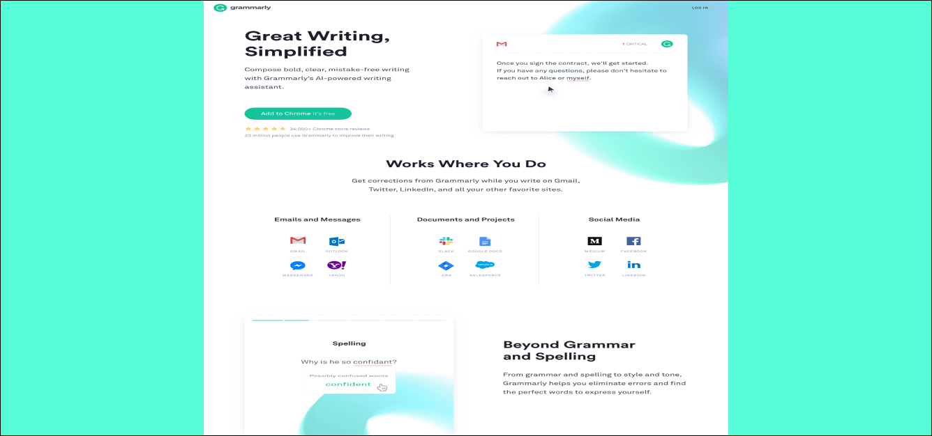 Grammarly Landing Page example