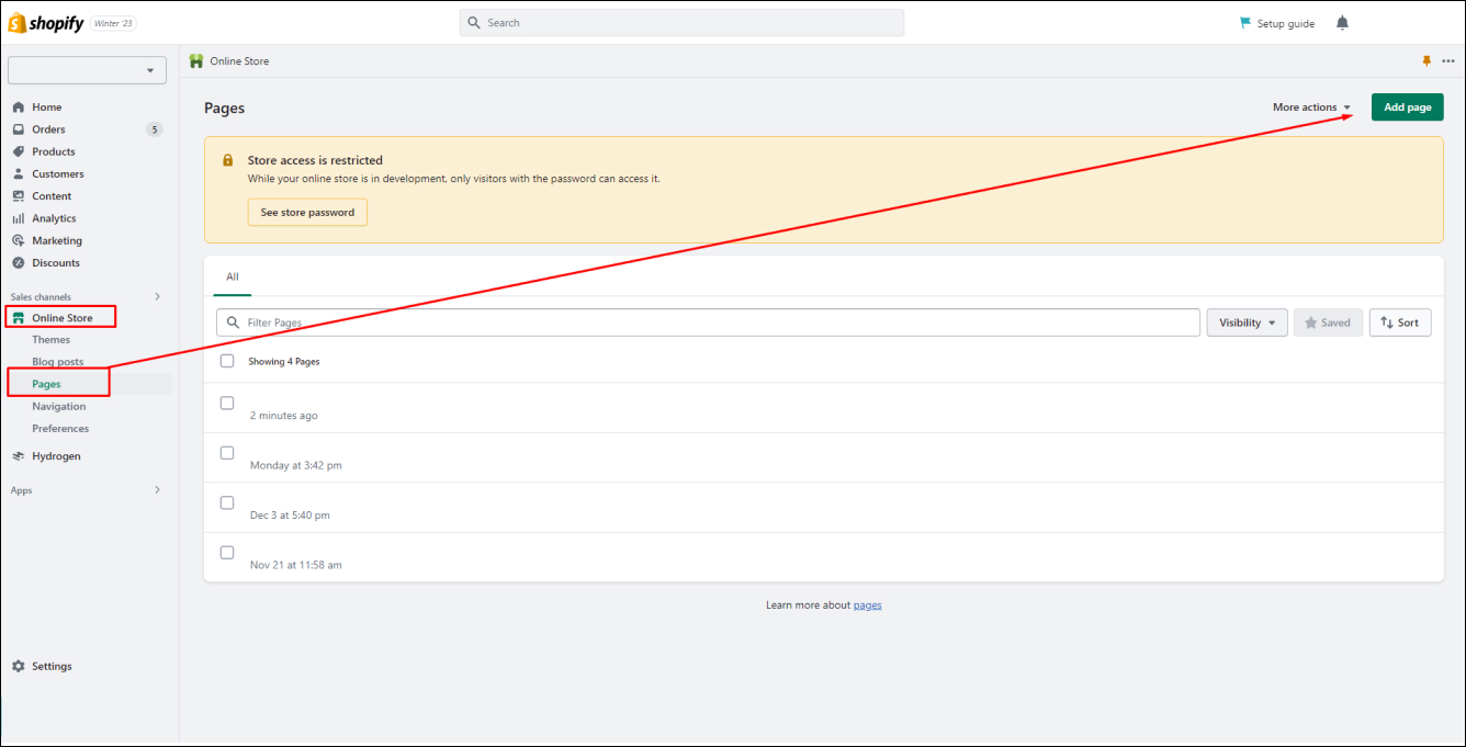 Shopify Add Page