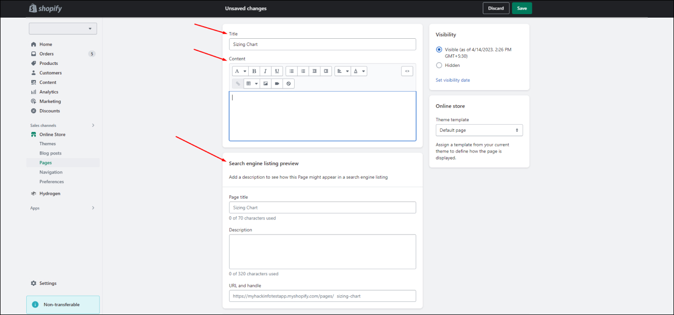 Shopify Add Page Content