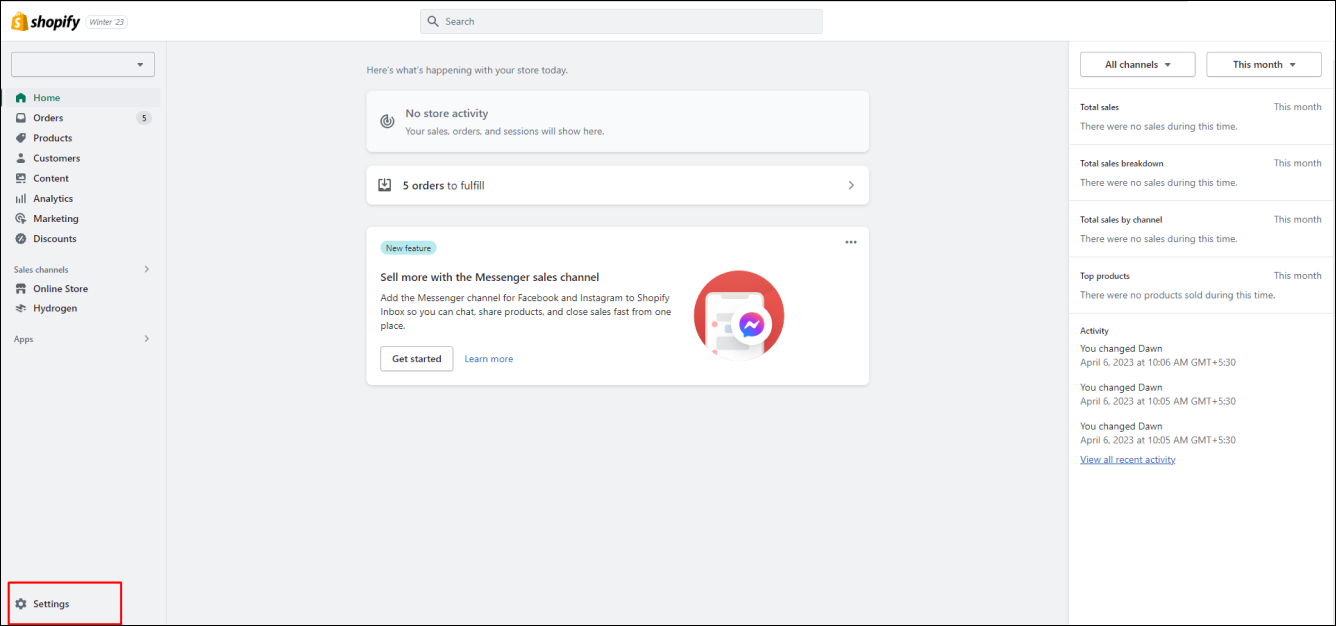 Shopify Settings