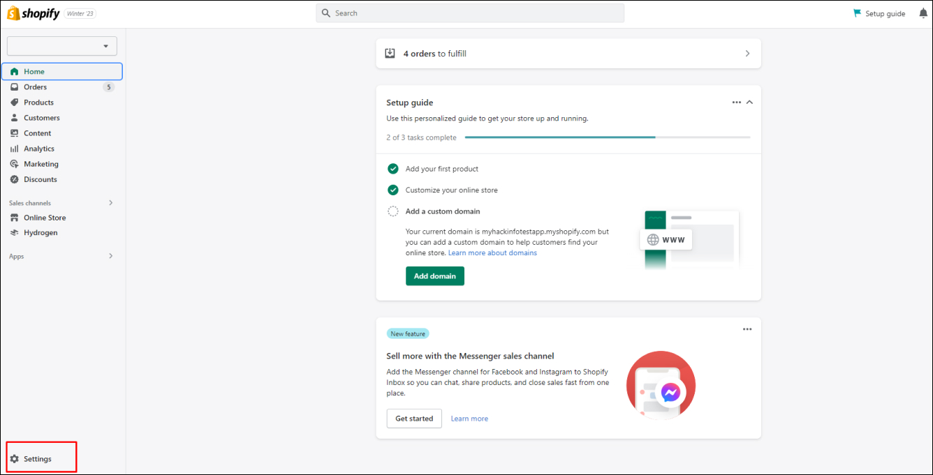 Shopify Settings
