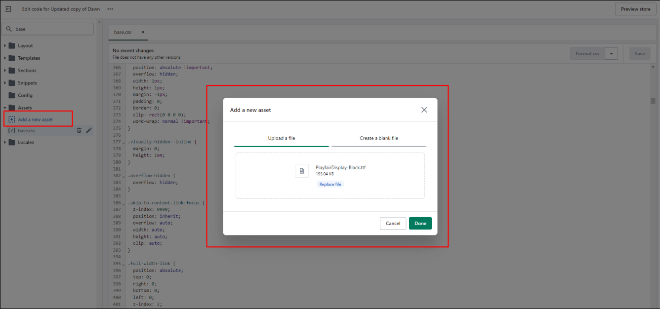 Shopify add new asset