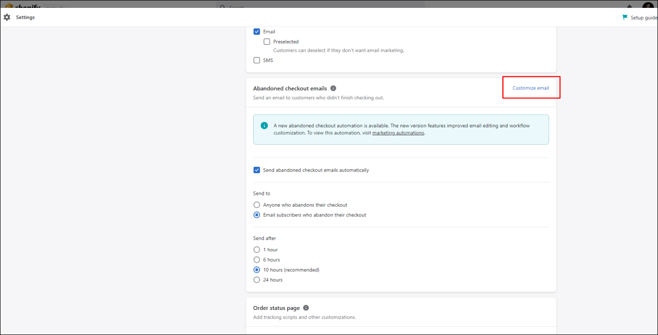 Shopify customize Checkout emails