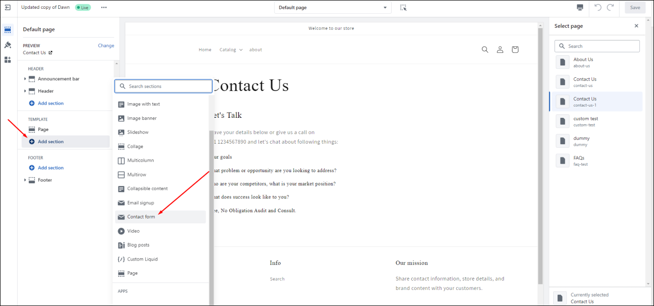 Shopify Add Contact Form