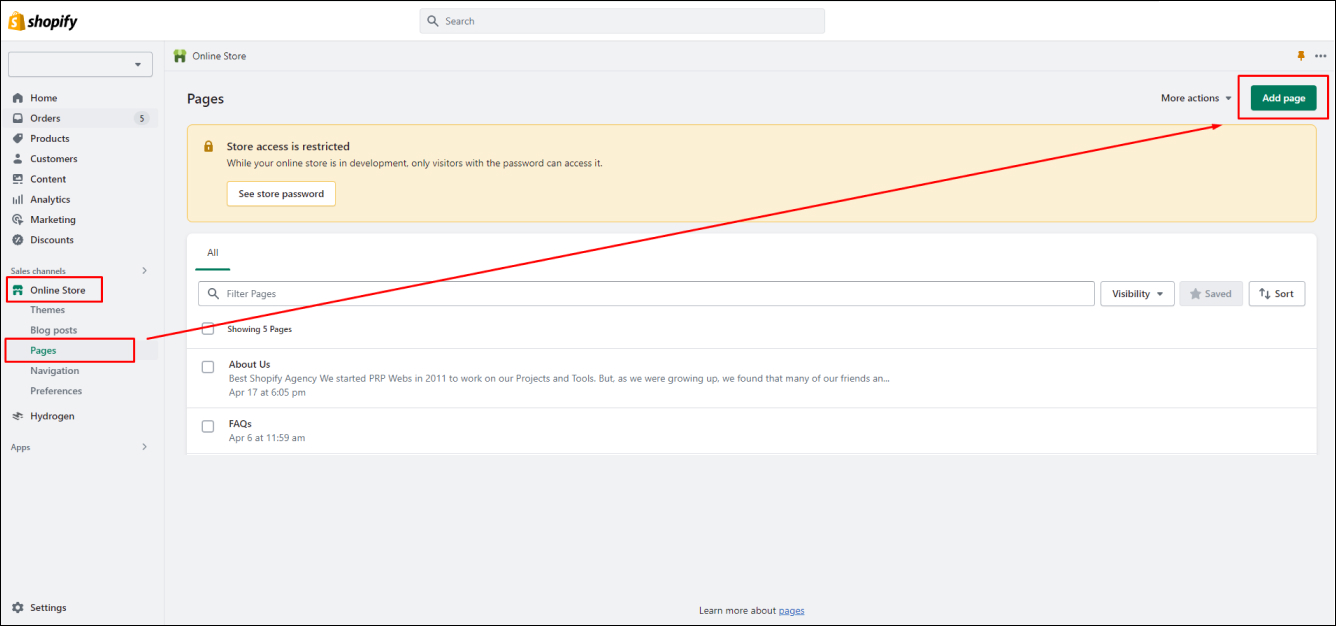 Shopify Add Page