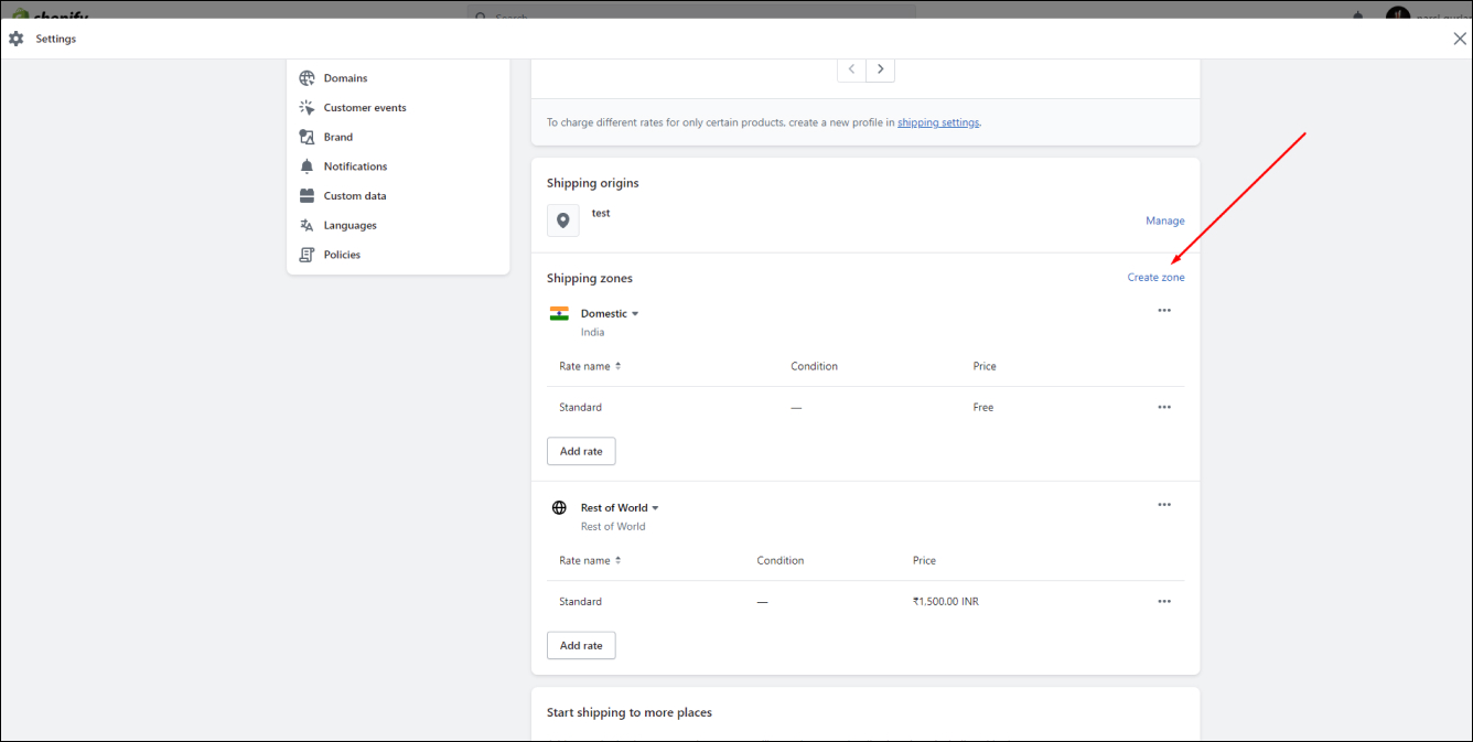 Shopify Create Shipping Zone
