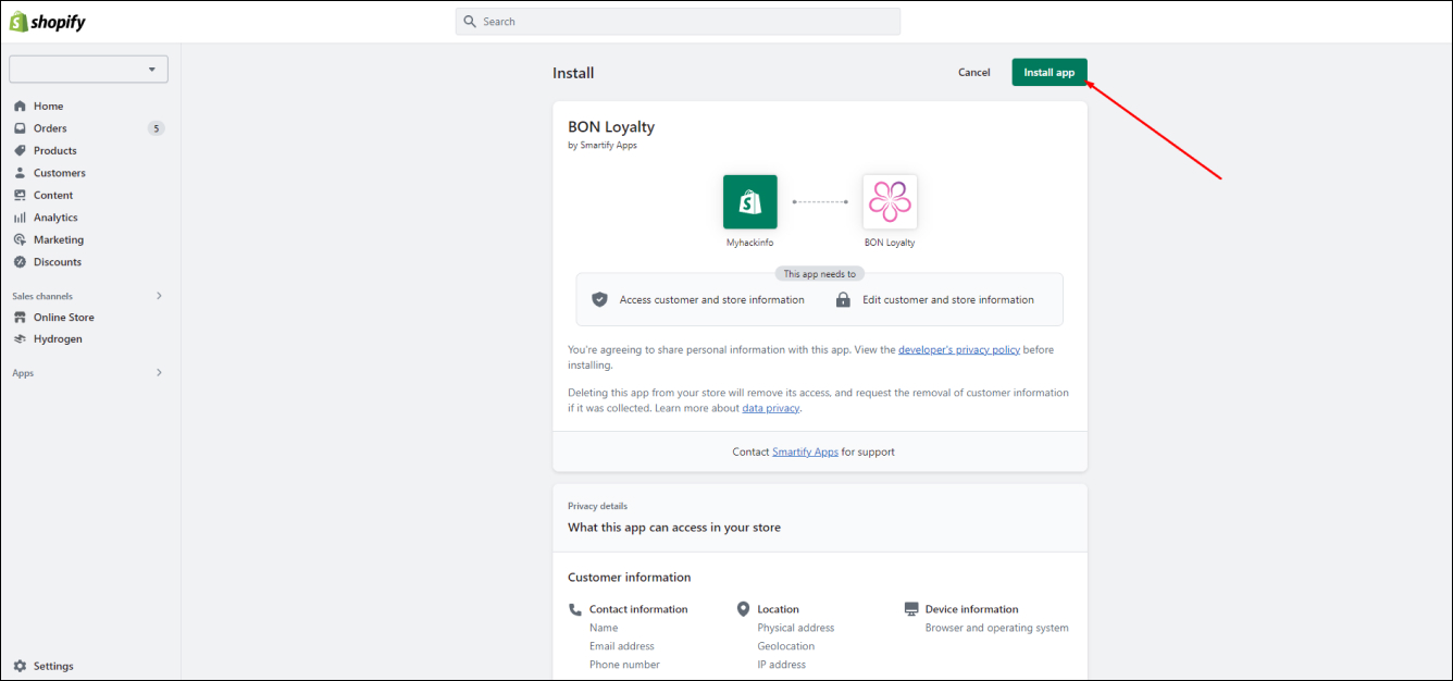 Shopify Install App