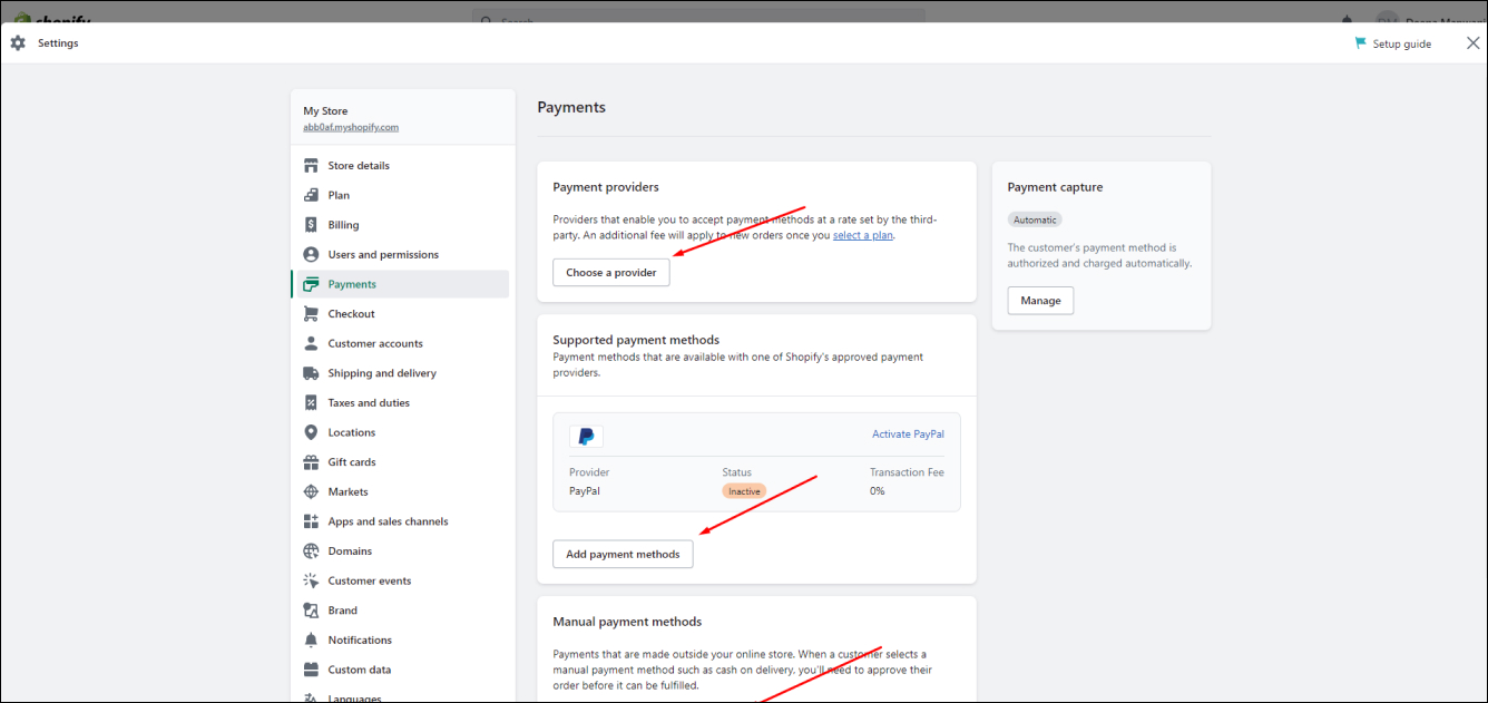 Shopify Payment Setup