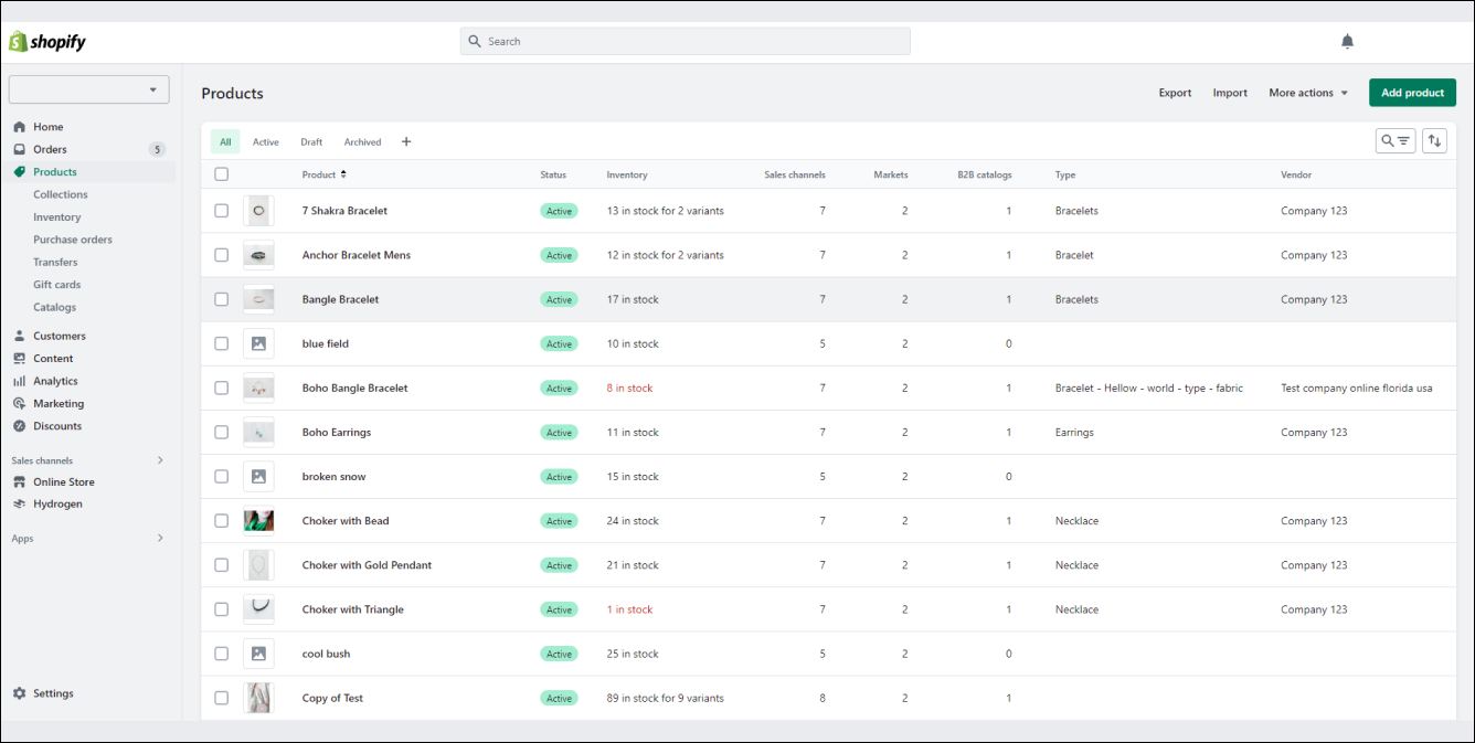 Shopify Product Data