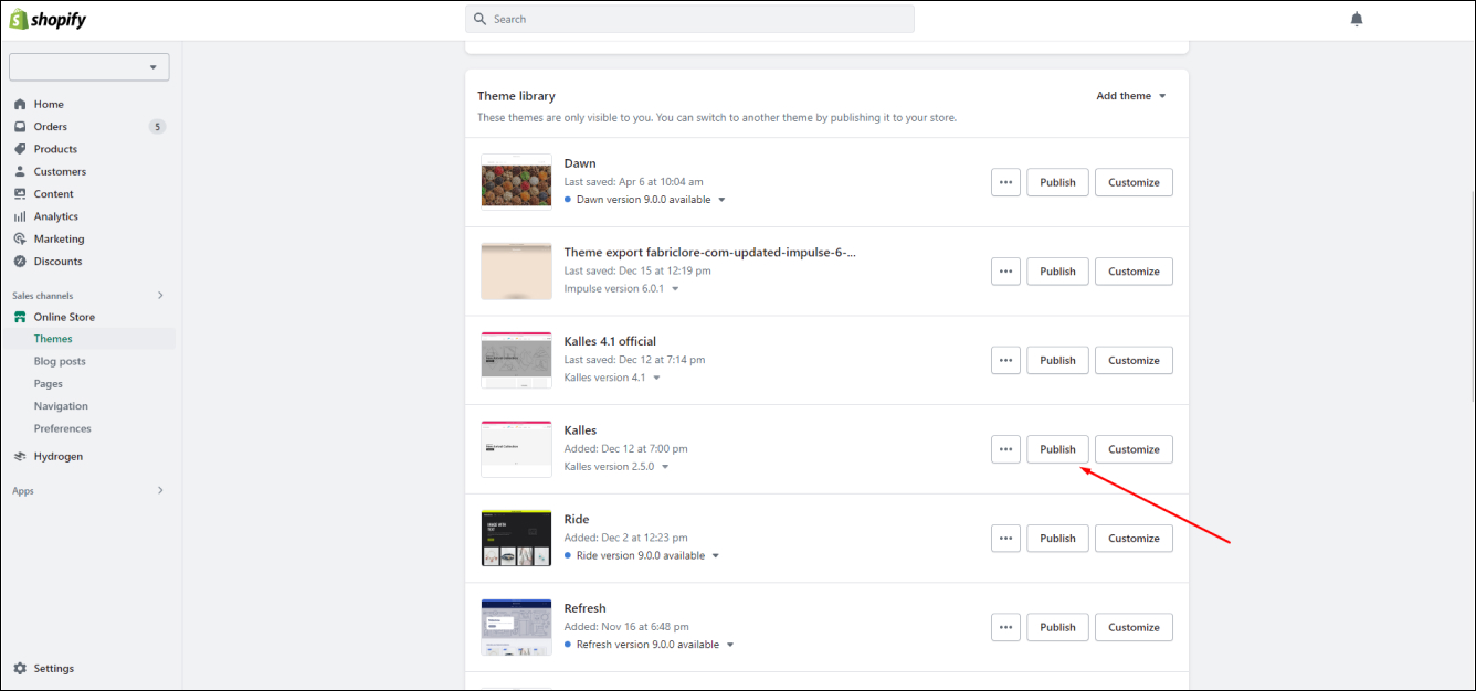 Shopify Theme Publish